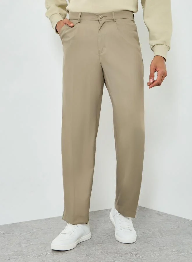 Styli beige Men Beige Pleated Bootcut Pants for Men | Best Price UAE